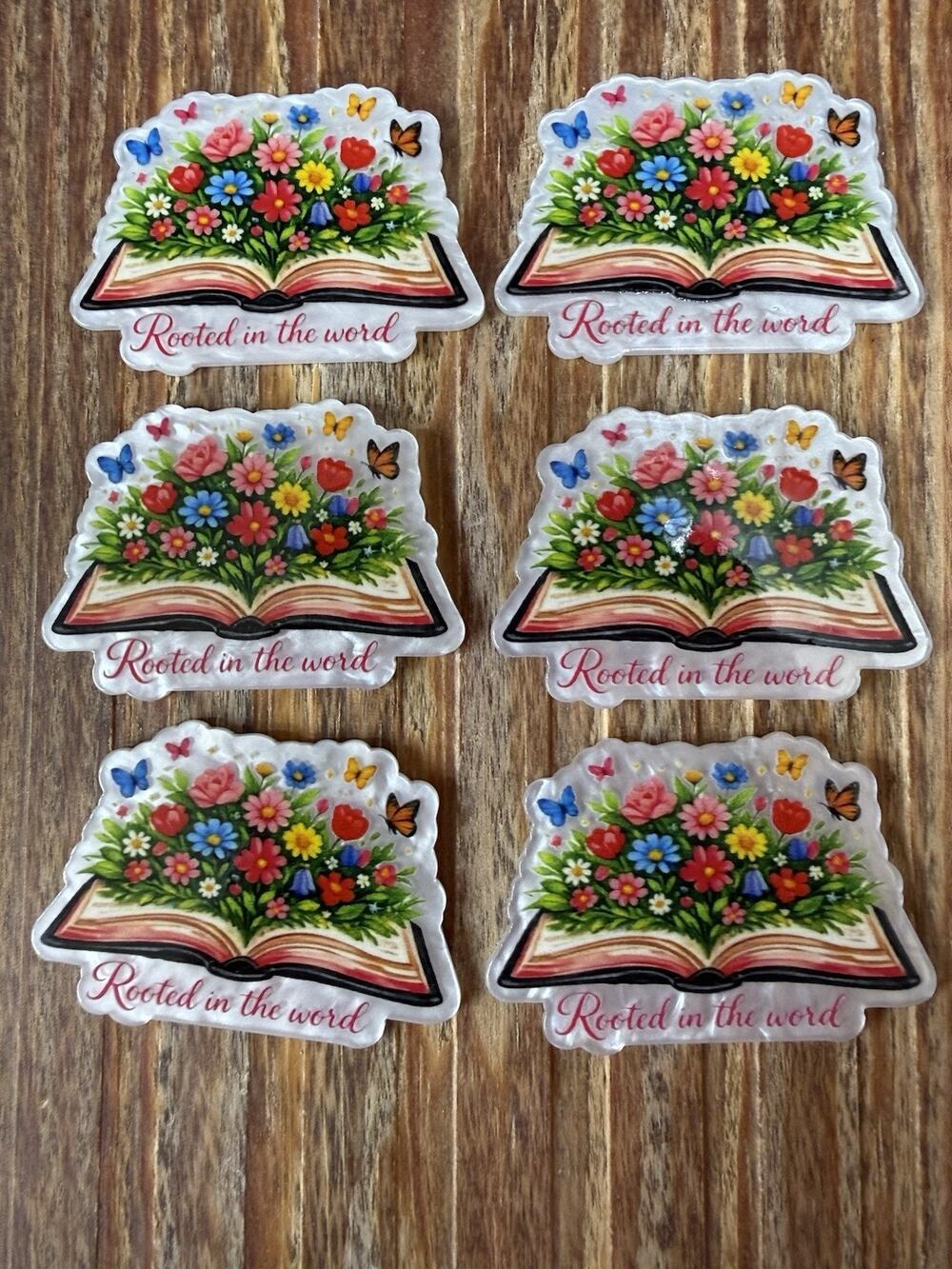 6 Pc Rooted In The Word Acrylic Flatbacks